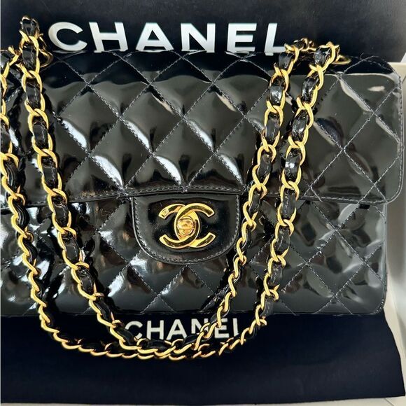 Chanel vintage small double sided flap black patent GHW - Picture 2 of 11